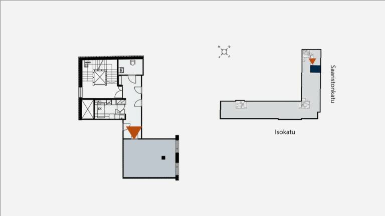 Isokatu 32, 3.kerroksessa sijaitsevan 28 neliöisen toimiston pohjakuva