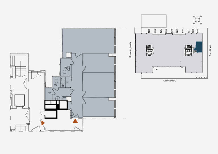 Toimisto kolmas kerros, pohjakuva noin 81m2.