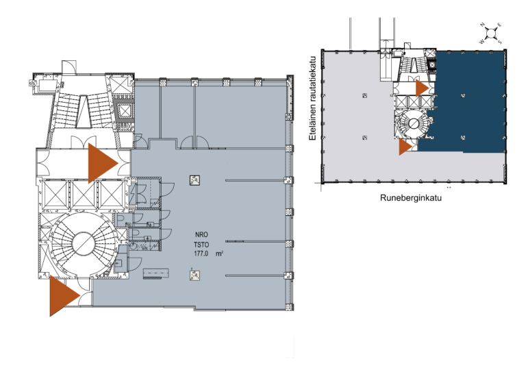 Runeberginkatu5, 5.krs, 177m2 toimiston pohjakuva.