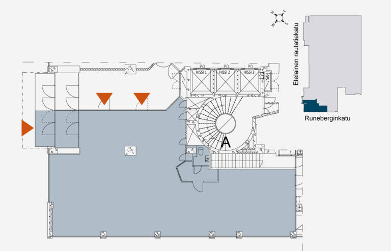 Runeberginkatu5, 1.krs, 157m2 toimiston pohjakuva.